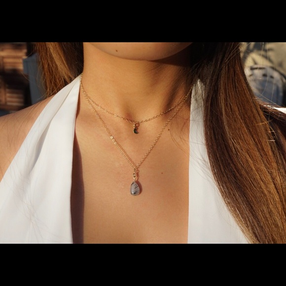 Tourmilated Quartz Crystal Necklace, Double Chain - Picture 5 of 7